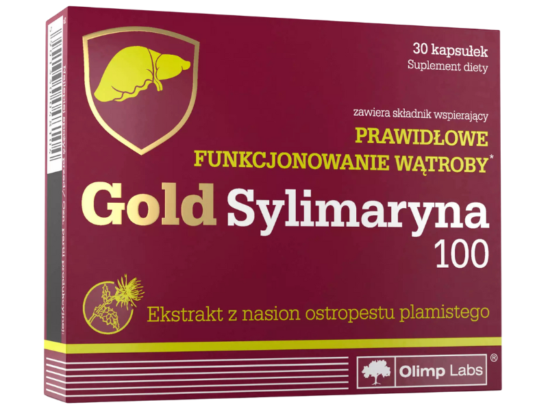 Zdjęcie przedstawia suplement diety Olimp Gold Sylimaryna w kapsułkach.