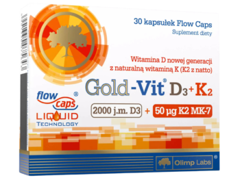 Zdjęcie przedstawia suplement diety Olimp Gold-Vit® D3+K2 2000 IU w kapsułkach.