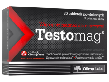 Zdjęcie przedstawia suplement diety Olimp Testomag w tabletkach.
