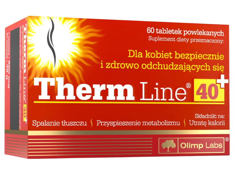 Zdjęcie przedstawia suplement diety Olimp Therm Line 40+ w kapsułkach.