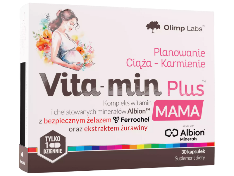 Zdjęcie przedstawia suplement diety Olimp Vita-Min Plus Mama w kapsułkach.