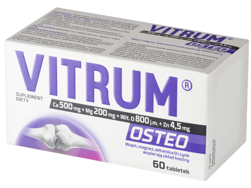 Zdjęcie przedstawia suplement diety Vitrum Osteo w tabletkach.