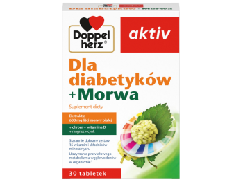 Zdjęcie przedstawia suplement diety Doppelherz Aktiv Dla Diabetyków + Morwa, tabletki.