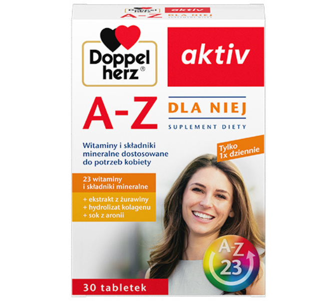 Zdjęcie przedstawia suplement diety Doppelherz aktiv A-Z Dla Niej.