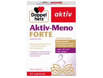 Zdjęcie przedstawia suplement diety Doppelherz aktiv Aktiv-Meno Forte, tabletki.