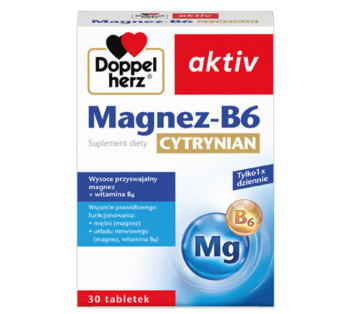 Zdjęcie przedstawia suplement diety Doppelherz aktiv Magnez-B6 Cytrynian.