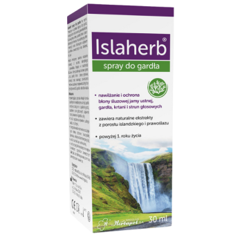 Zdjęcie przedstawia wyrób medyczny Islaherb spray do gardła.