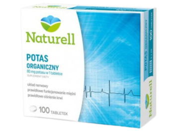 Zdjęcie przedstawia suplement diety Naturell Potas Organiczny, tabletki.