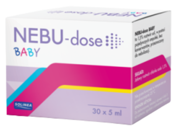 Zdjęcie przedstawia wyrób medyczny Nebu-Dose Baby, roztwór do inhalacji.
