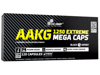 Zdjęcie przedstawia suplement diety Olimp AAKG Extreme 1250 Mega Caps w kapsułkach.