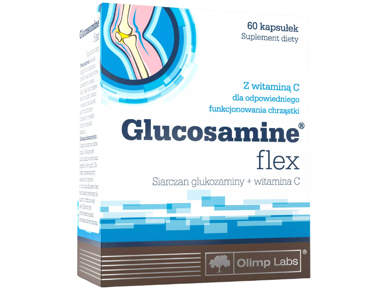 Zdjęcie przedstawia suplement diety Olimp Glucosamine Flex w kapsułkach.