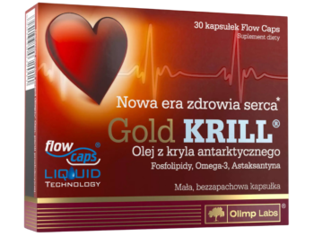 Zdjęcie przedstawia suplement diety Olimp Gold Krill w kapsułkach.