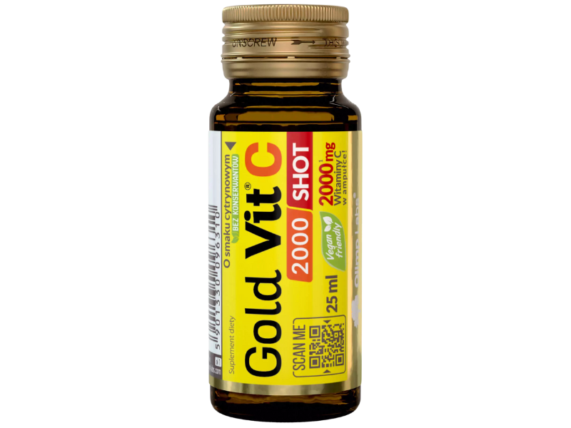 Zdjęcie przedstawia suplement diety Olimp Gold-Vit C 2000 Shot w płynie.