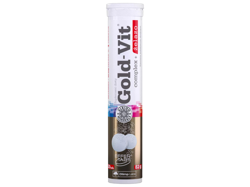 Zdjęcie przedstawia suplement diety Olimp Gold-Vit Complex+Żelazo w tabletkach musujących.