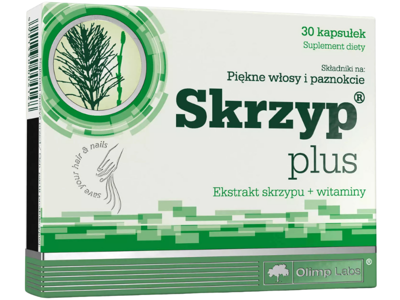Zdjęcie przedstawia suplement diety Olimp Skrzyp Plus w kapsułkach.