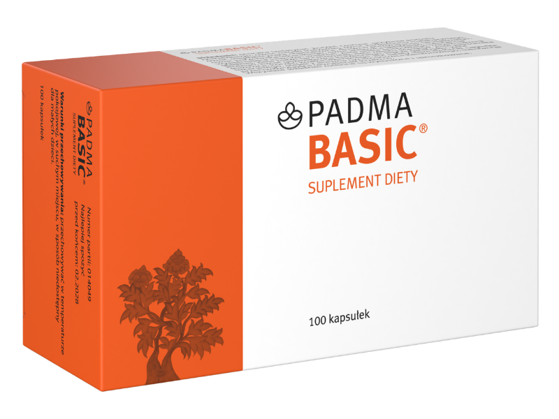 Zdjęcie przedstawia suplement diety Padma Basic, kapsułki.