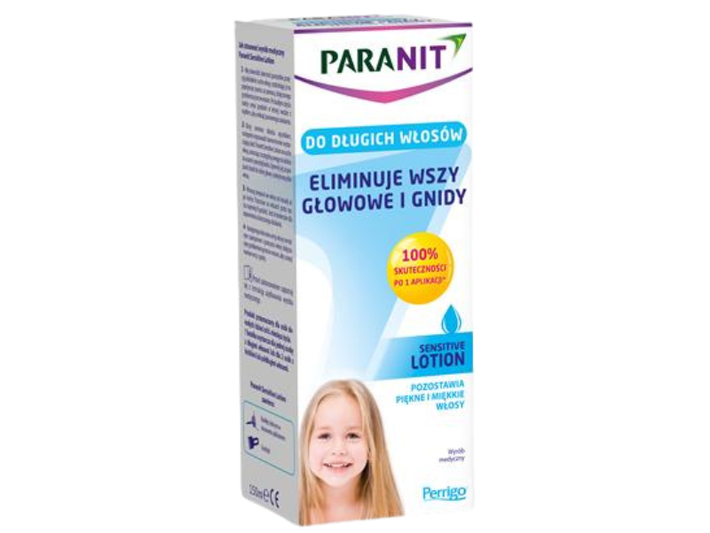 Zdjęcie przedstawia wyrób medyczny Paranit Sensitive Lotion, płyn.