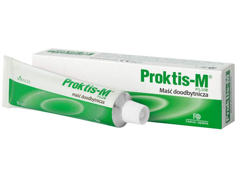 Zdjęcie przedstawia wyrób medyczny Proktis-M, maść doodbytnicza.