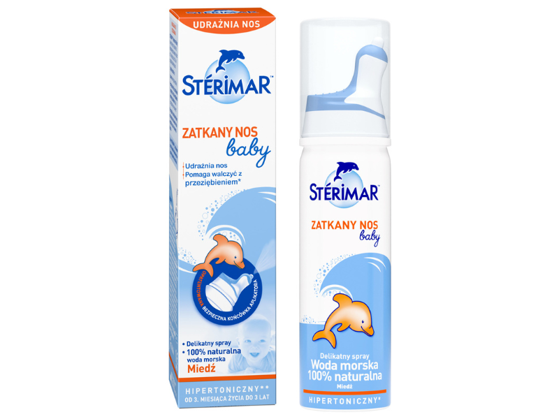 Zdjęcie przedstawia wyrób medyczny Sterimar Zatkany Nos baby, spray do nosa.