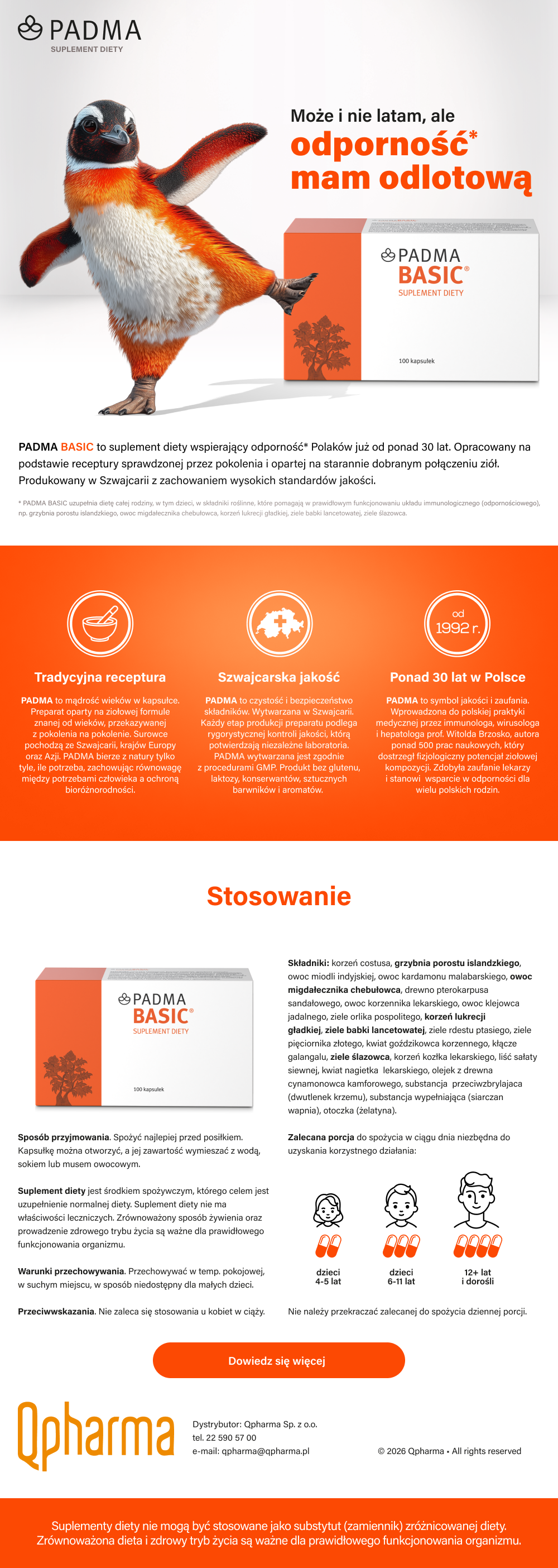 Zdjęcie przedstawia rich content desktop dla suplementu diety Padma Basic, kapsułki.