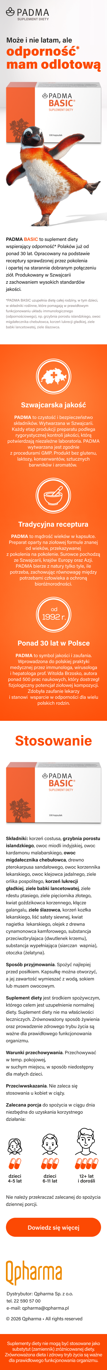Zdjęcie przedstawia rich content mobile dla suplementu diety Padma Basic, kapsułki.