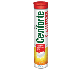 Zdjęcie przedstawia Ceviforte Max, tabletki musujące, 1000 mg + 15 mg + 50 µg.