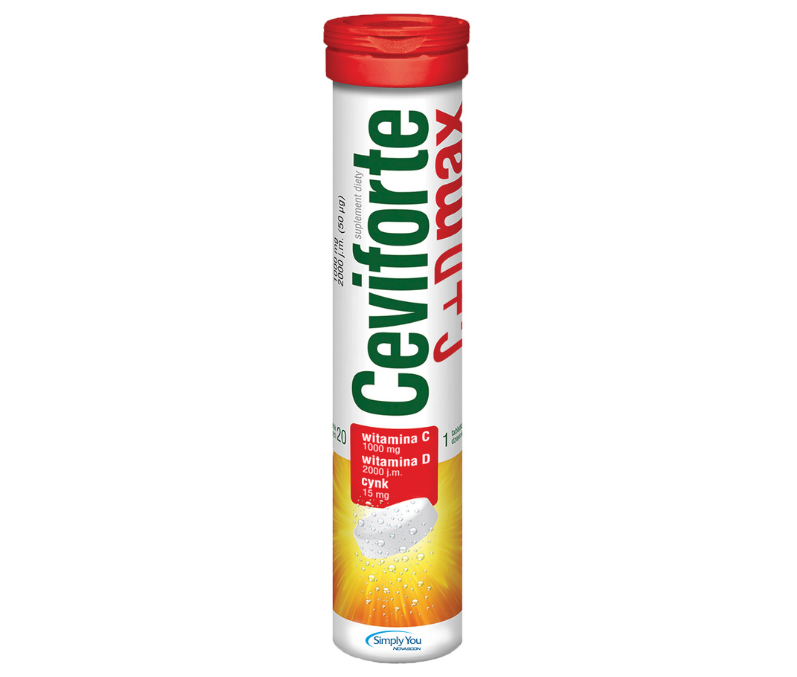Zdjęcie przedstawia Ceviforte Max, tabletki musujące, 1000 mg + 15 mg + 50 µg.