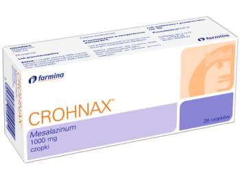 Zdjęcie przedstawia lek dostępny na receptę Crohnax, czopki, 1000 mg.
