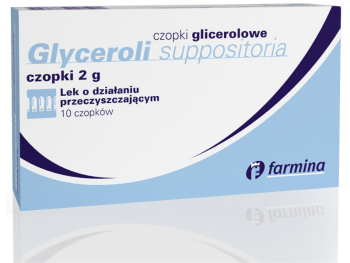 Zdjęcie przedstawia lek bez recepty czopki glicerynowe Farmina 2 g.
