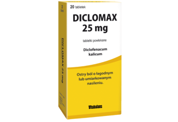 Zdjęcie przedstawia preparat Diclomax, tabletki, 25 mg.