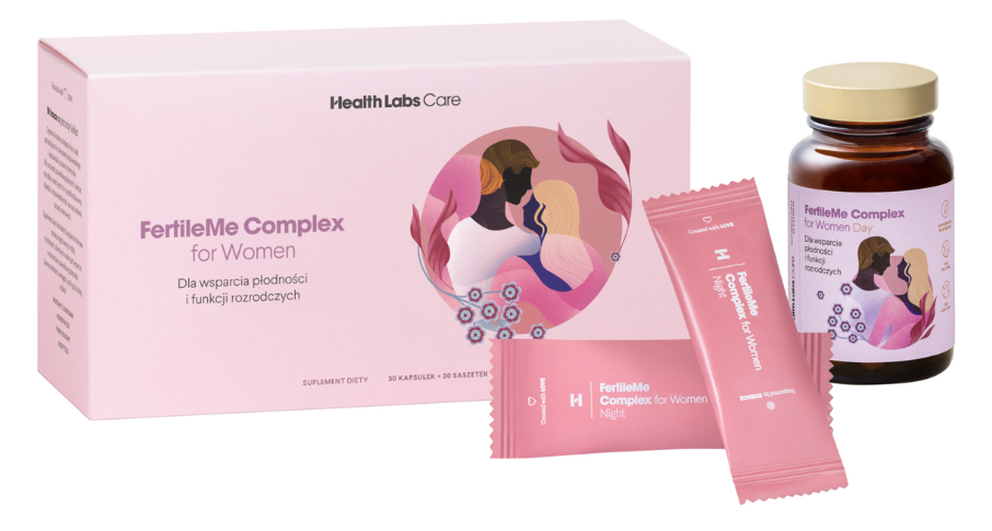 Zdjęcie przedstawia preparat FertileMe Complex for Women, kapsułki i saszetki.