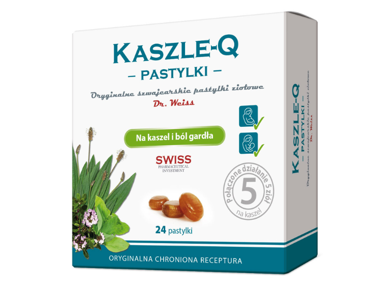 Zdjęcie przedstawia preparat KASZLE-Q, pastylki.