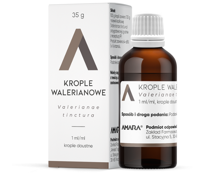 Zdjęcie przedstawia produkt Krople walerianowe, krople doustne:Amara.
