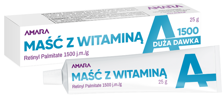 Zdjęcie przedstawia produkt Maść z witaminą A Amara, maść.png.