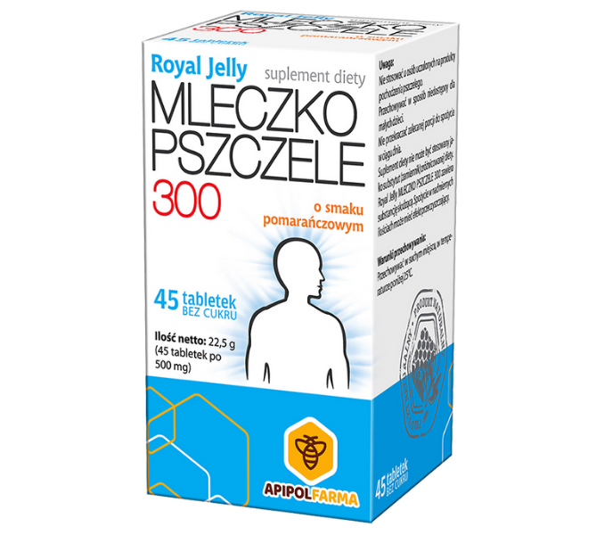Zdjęcie przedstawia suplement diety Mleczko Pszczele 300 Royal Jelly.
