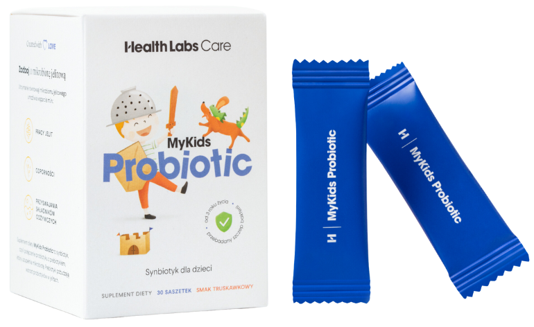 Zdjęcie przedstawia produkt MyKids Probiotic, saszetki.
