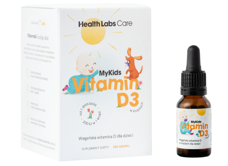 Zdjęcie przedstawia produkt MyKids Vitamin D3, krople doustne.