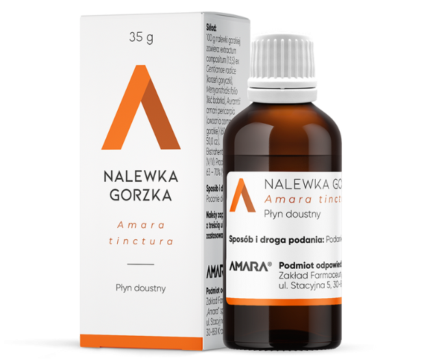 Zdjęcie przedstawia produkt Nalewka gorzka Amara, krople doustne.