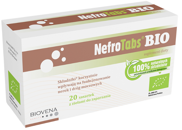 Zdjęcie przedstawia produkt NefroTabs Bio, zioła do zaparzania.