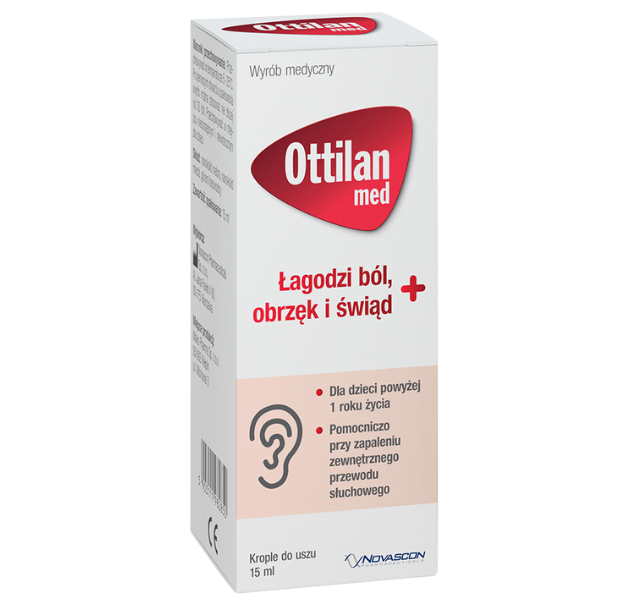 Zdjęcie przedstawia produkt Ottilan Med, krople do uszu.