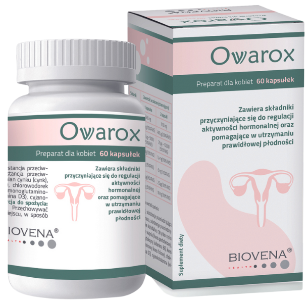 Zdjęcie przedstawia produkt Ovarox, kapsułki.