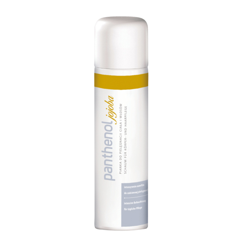 Zdjęcie przedstawia produkt Panthenol Jojoba, pianka do pielęgnacji ciała i włosów.