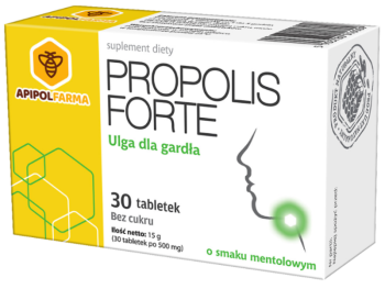 Zdjęcie przedstawia suplement diety Propolis Forte o smaku mentolowym.