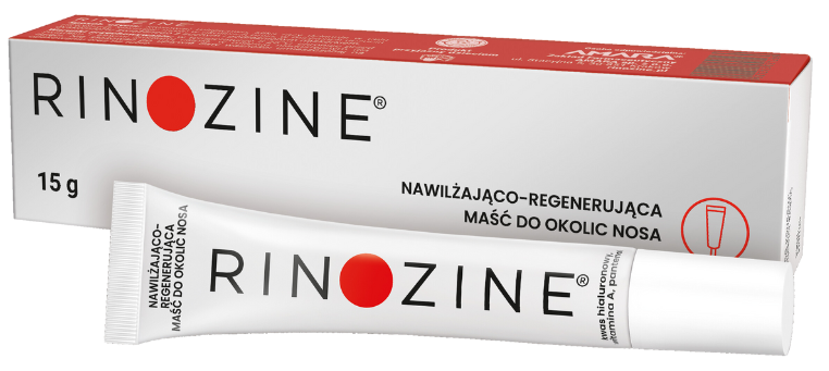 Zdjęcie przedstawia produkt Rinozine, maść nawilżająca do okolic nosa, maść.
