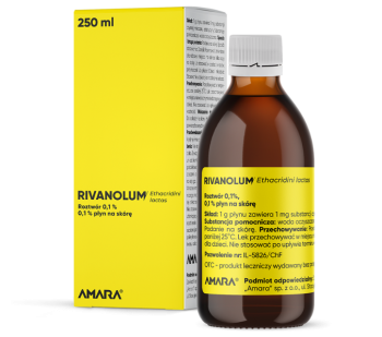 Zdjęcie przedstawia produkt Rivanolum, roztwór na skórę, 0,1%:Amara.