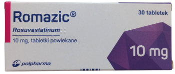 Opakowanie leku Romazic w tabletkach powlekanych o dawce 10 mg.