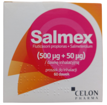 Opakowanie leku Salmex - proszek do inhalacji o dawce 500 µg + 50 µg.