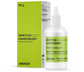 Zdjęcie przedstawia produkt Spirytus kamforowy, roztwór na skórę, 10%:Amara.