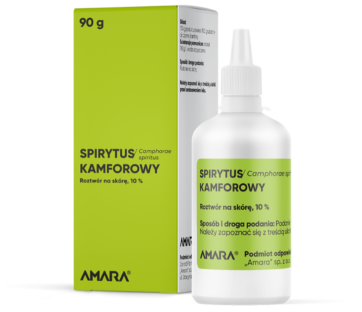 Zdjęcie przedstawia produkt Spirytus kamforowy, roztwór na skórę, 10%:Amara.