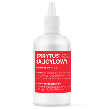 Zdjęcie przedstawia produkt Spirytus salicylowy, płyn na skórę, 2%:Amara.